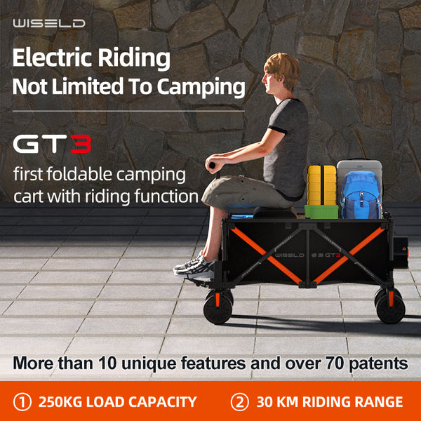 Portable Electric Riding Wagon Foldable Camping Cart  Powered Towing Collapsible for Camping Outdoor Beach Fishing Picnic Sports Shopping